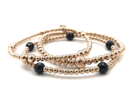 Armband Romée met rosé real gold balletjes en zwarte onyx edelsteen