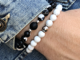 Heren armband Sam met witte howliet en gerhodineerd Sterling zilveren kraal