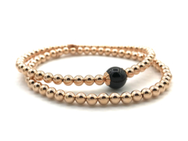 Armband Demi met rosé real gold plated balletjes en obsidiaan edelsteen