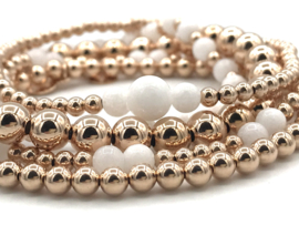 Armband Lenne rosé met real gold plated balletjes en witte jade edelsteen