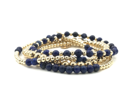 Armband Fayèn met real gold plated balletjes en Lapis Lazuli edelsteen