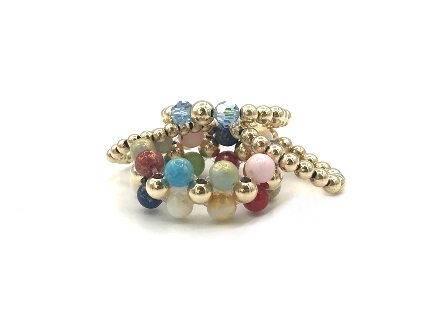 Stretch ring Zehra gemstone met real gold plated balletjes en gekleurde jade edelsteen