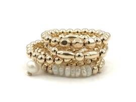 Stretch ring Jette met ronde en facet real gold plated balletjes