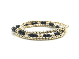 Armband Valentina met real gold plated balletjes en facet geslepen onyx