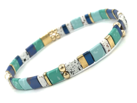 Armband Tila blue met gold plated balletjes en edelsteen