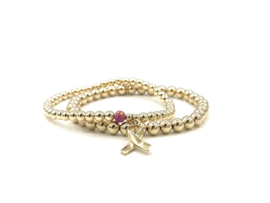 Armband Pink Ribbon met real gold plated balletjes