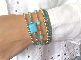 Armband Noor met real gold plated balletjes en turquoise jade edelsteen