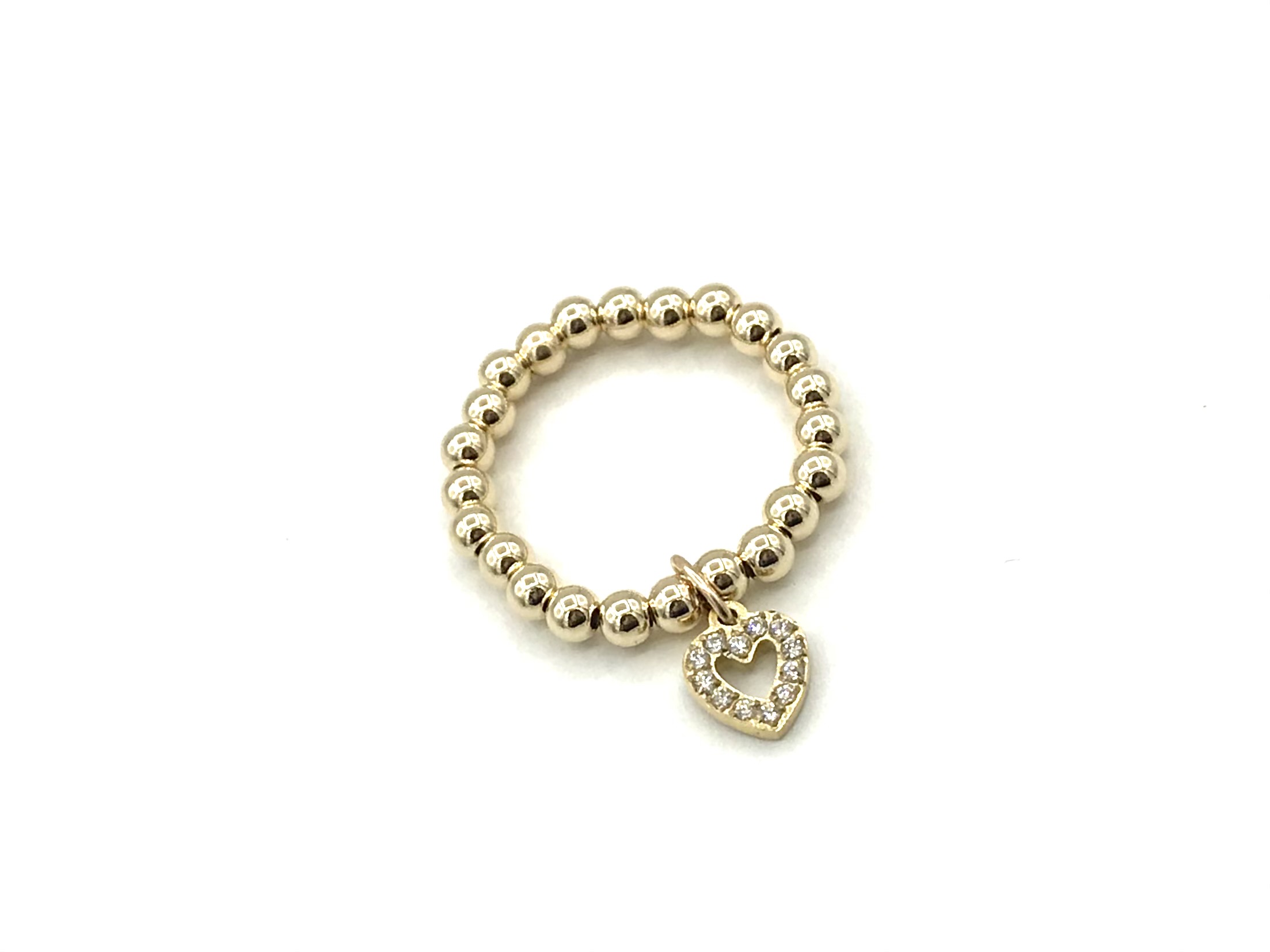 Setje stretch ring Lilla met real gold plated balletjes en hartje met zirkonia