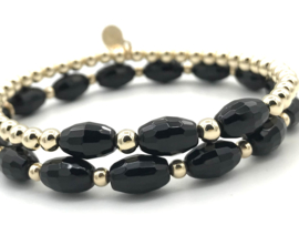 Armband Vajèn met real gold plated balletjes en ovale onyx edelsteen