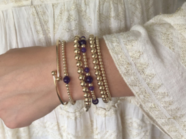 Armband Romee met paarse jade edelsteen en real gold plated balletjes