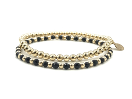 Armband Farah met real gold plated balletjes en facet geslepen zwarte onyx edelstenen