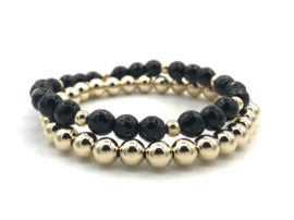 Armband Tess met zwarte onyx edelsteen en real gold plated balletjes