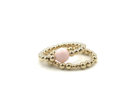 Stretch ring Selina met real gold plated balletjes en morganiet edelsteen