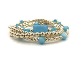 Armband Pien met real gold plated balletjes en turquoise jade edelsteen