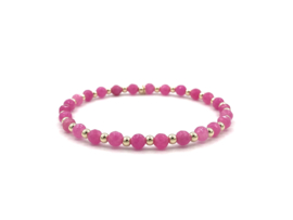 Armband Nina pink met real gold plated balletjes en chalcedoon edelsteen