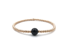 Armband June met rosé real gold plated balletjes en zwarte onyx edelsteen