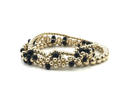 Armband Zehra black met dubbele lagen real gold plated balletjes en onyx edelsteen