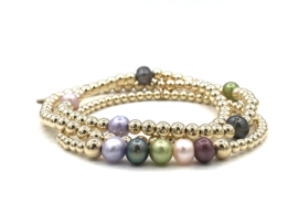 Armband Jada met real gold plated balletjes en gekleurde parels