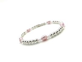 Armband Parel pink met zoetwaterpareltjes en écht zilveren balletjes