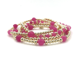 Armband Selina pink met real gold plated balletjes en chalcedoon edelsteen