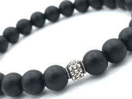 Heren armband Stijn met matte onyx en Sterling zilveren spacer