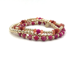 Armband Puk met real gold plated balletjes en roze jaspis edelsteen