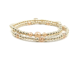 Armband Lou met real gold plated balletjes en champagne kleurige kwarts