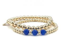 Armband Fien met real gold plated balletjes en lapis lazuli edelsteen