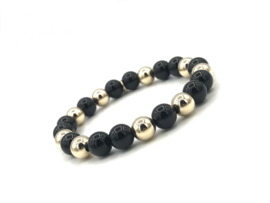 Armband Celina met real gold plated balletjes en zwarte onyx edelsteen
