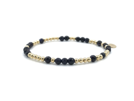 Armband Nine met real gold plated balletjes en donkerblauw goudsteen