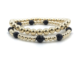 Armband Vesper met real gold plated balletjes en donkerblauw goudsteen