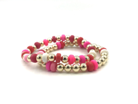 Armband Alisha pink/red  met gekleurde wieltjes en real gold plated balletjes