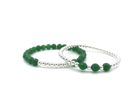 Armband Lot met groene jade edelsteen en Sterling zilveren balletjes