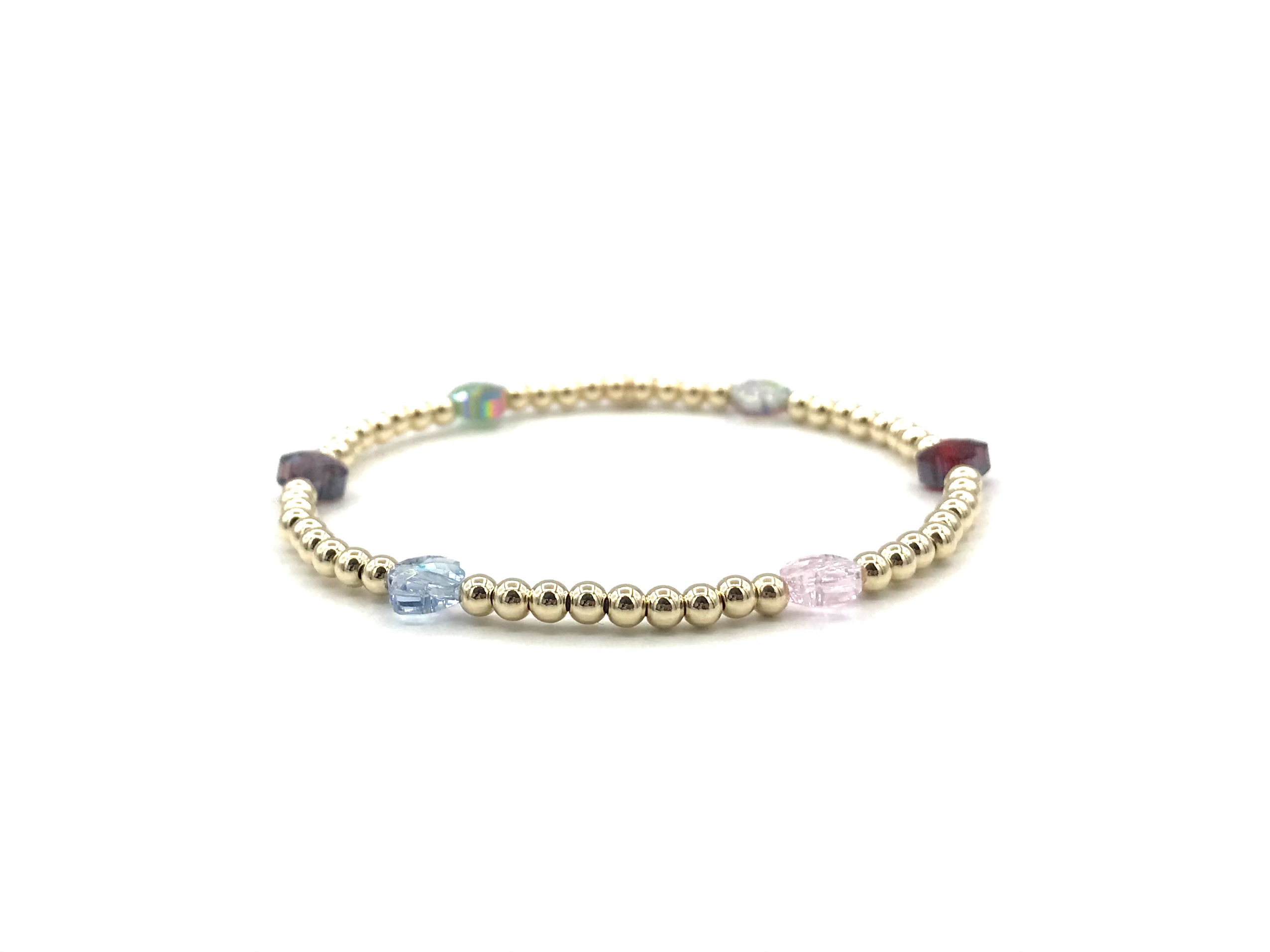 Armband Klaver 6 met real gold plated balletjes en gekleurde klavertjes