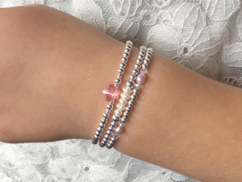 Armband Parel pink met zoetwaterpareltjes en écht zilveren balletjes
