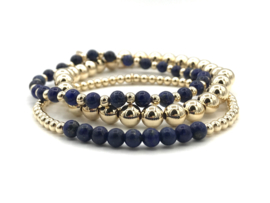 Armband Selena met real gold plated balletjes en Lapis Lazuli edelsteen