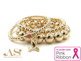 Armband Pink Ribbon met real gold plated balletjes