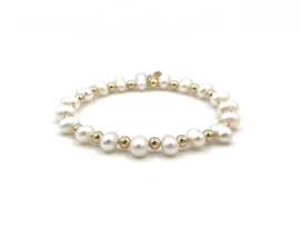 Armband Nena met real gold plated balletjes en witte ovale zoetwaterparels