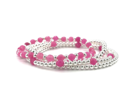 Armband Nina pink met Sterling zilveren balletjes en chalcedoon edelsteen