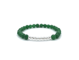 Armband Lot met groene jade edelsteen en Sterling zilveren balletjes