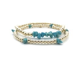 Armband Maja met real gold plated balletjes en turquoise edelsteen