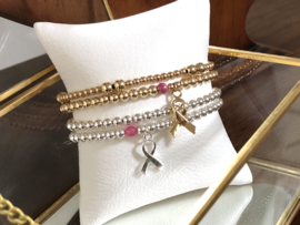 Armband Pink Ribbon met real gold plated balletjes