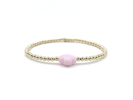 Armband Jalou met real gold plated balletjes en roze klavertje