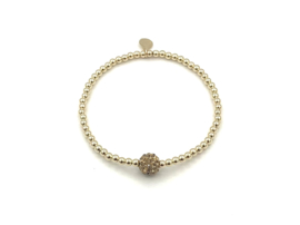 Armband Sylvia brown met goud real gold plated bolletjes en camel kleurig Swarovski bolletje