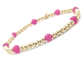 Armband Lucy met real gold plated balletjes en roze chalcedoon edelsteen