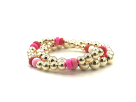 Armband Aimee pink/red met gekleurde wieltjes en real gold plated balletjes
