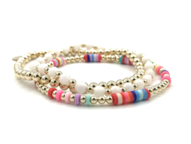 Armband Fayen met real gold plated balletjes en gekleurde schijfjes