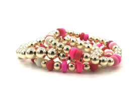 Armband Aimee pink/red met gekleurde wieltjes en real gold plated balletjes