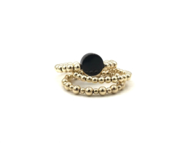 Stretch ring Elisabeth met real gold plated bolletjes en zwarte onyx disc