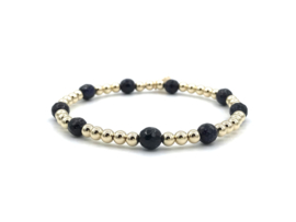 Armband Vesper met real gold plated balletjes en donkerblauw goudsteen